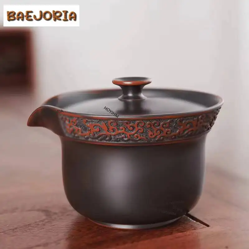 BAEJORIA 160ml Boutique Qinzhou Nixing Pottery Teapot Handmade Scroll Design Hand Grab Pot Tea Brewing Kettle Zen Collection