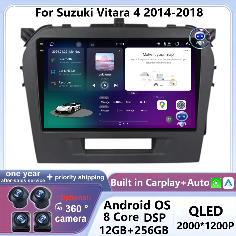 

Экран DSP автомобильный Радио Android 14 для Suzuki Vitara 4 2014 2015 2016-2018 Carplay Автомобильный мультимедийный видеоплеер GPS 4G LET 5G WIFI