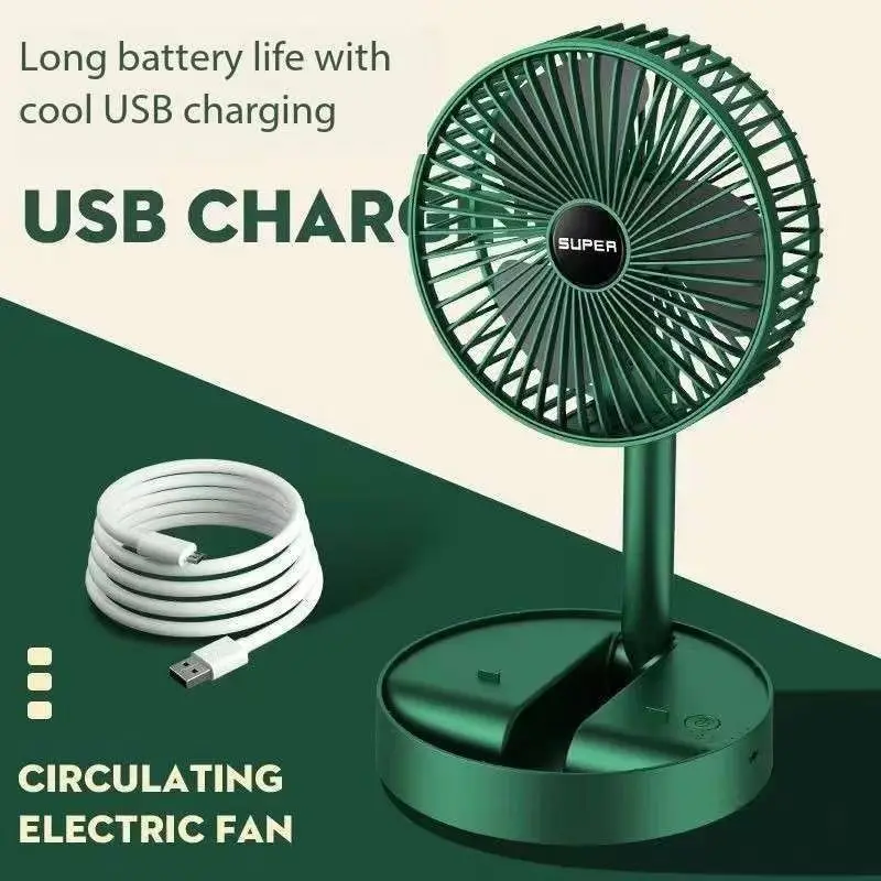 2024 New Stand Fan 6 Inch Folding Portable Telescopic Floor/USB with Rechargeable Battery 3 Speeds Super Quiet Adjustable Height