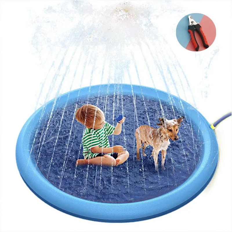 Dog Swimming Pool 150/100cm Thickened Non-slip Outdoor Splash Pad Cooling Water Mat for Pets Interactive Summer Play Fountain