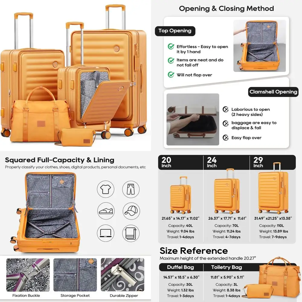 

Комплект багажа из 5 предметов с передним карманом, универсальный чемодан с расширяемым корпусом и замком tsa, оранжевый