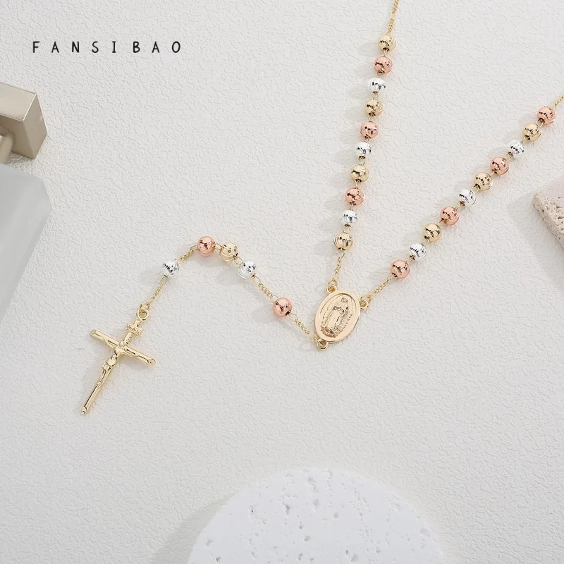 FanSibao Customized Jewelry Maria Theme Three Color Watermelon Pattern Cross Pendant Necklace Fashionable Versatile