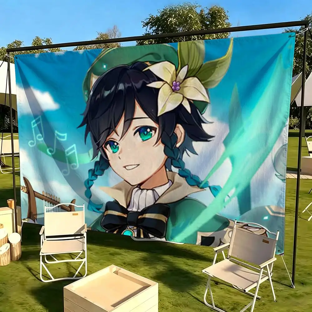 v-Venti G-Genshin Game Impact  Flags for Bedrooms Home Decor Items Outdoor Decors Garage Decoration Flaga