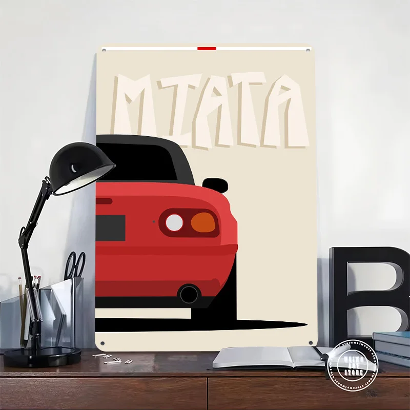 Red Miata Sports Malist Car Poster Customized Vintage Metal Signs Wall Art Retro Tin Plaque for Fans Gamer Decoration Room Decor