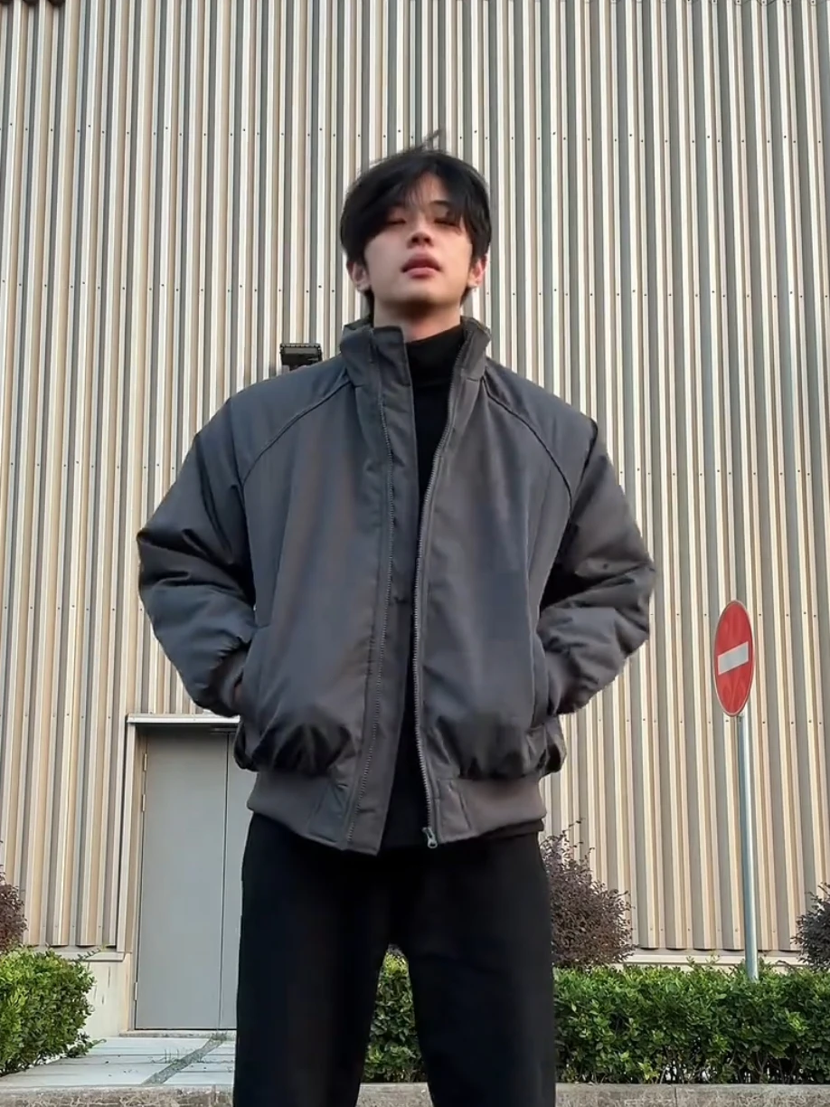 

Winter American Tee-Proof Workwear Stand Collar Jaet Cotton Coat Couple Trainer Cotton Outerwear Loose Fit Versatile Jaet