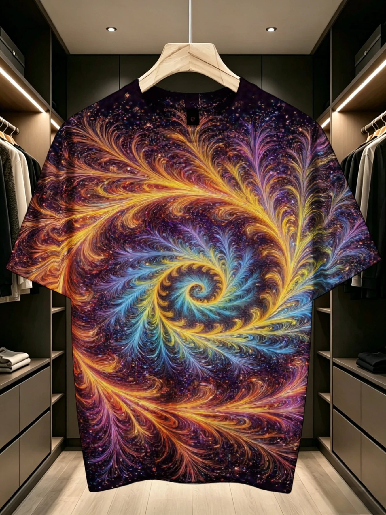 Men Colorful Fractal Swirl Galaxy Psychedelic Full Print Tee O Neck Short Sleeve Casual Top