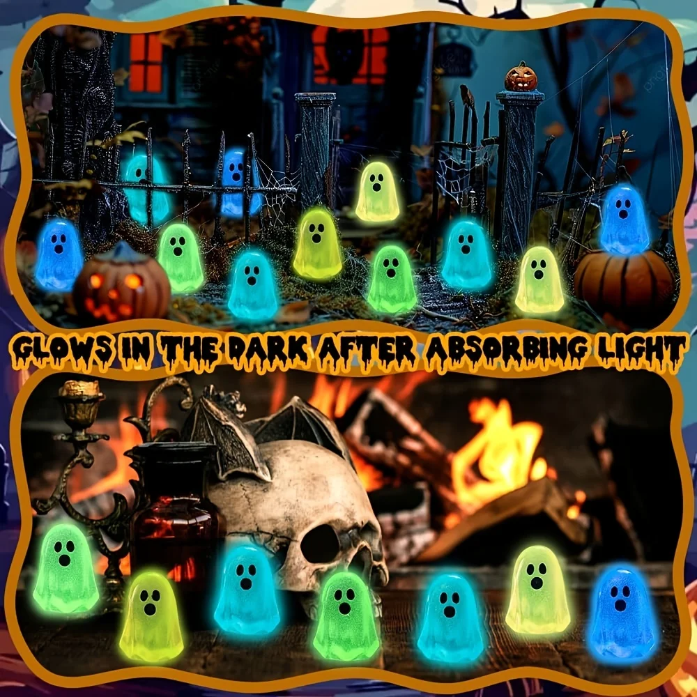 36pcs Halloween Mini Ghosts Figures, Luminous Small Little Resin Ghost Figurines to Hide Glow in The Dark Tiny Statue for Hallow