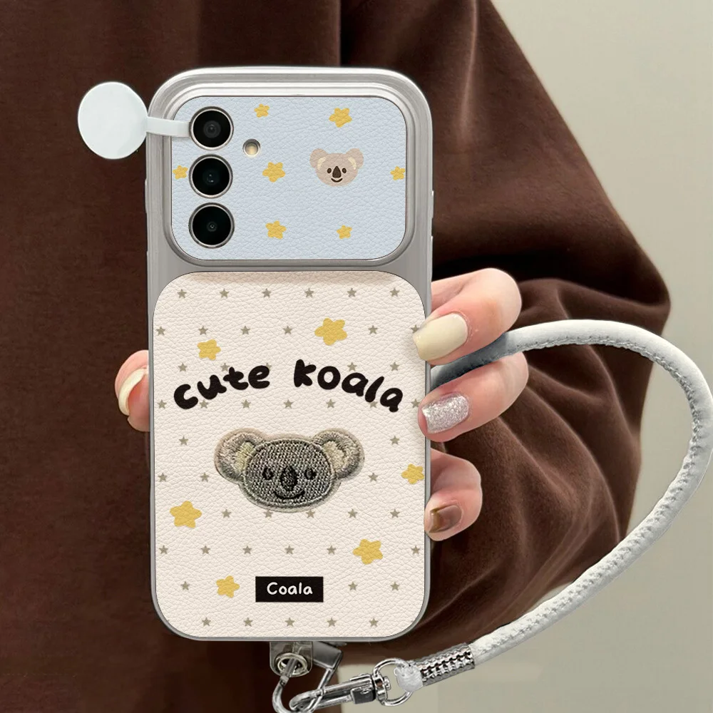 Cute Koala PU Leather Case For Samsung S23 Ultra S24 Plus S25 FE A57 A56 A37 A36 A55 A17 A18 A27 A26 A08 S26 Mirror Stand Cover view 4