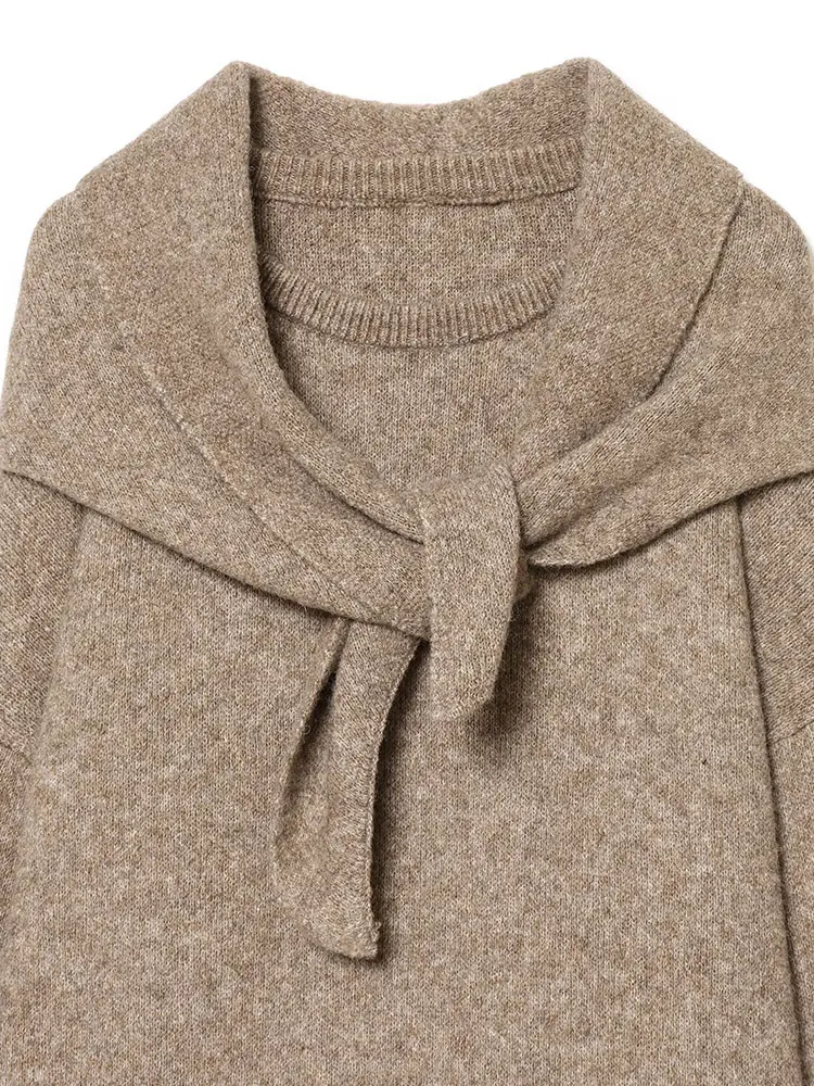 NLZGMSJ Classic Women With Scarf Sweaters Autumn Long Sleeve O Neck Elastic Loose Pullovers Female Knitted Casual Jumper Basic