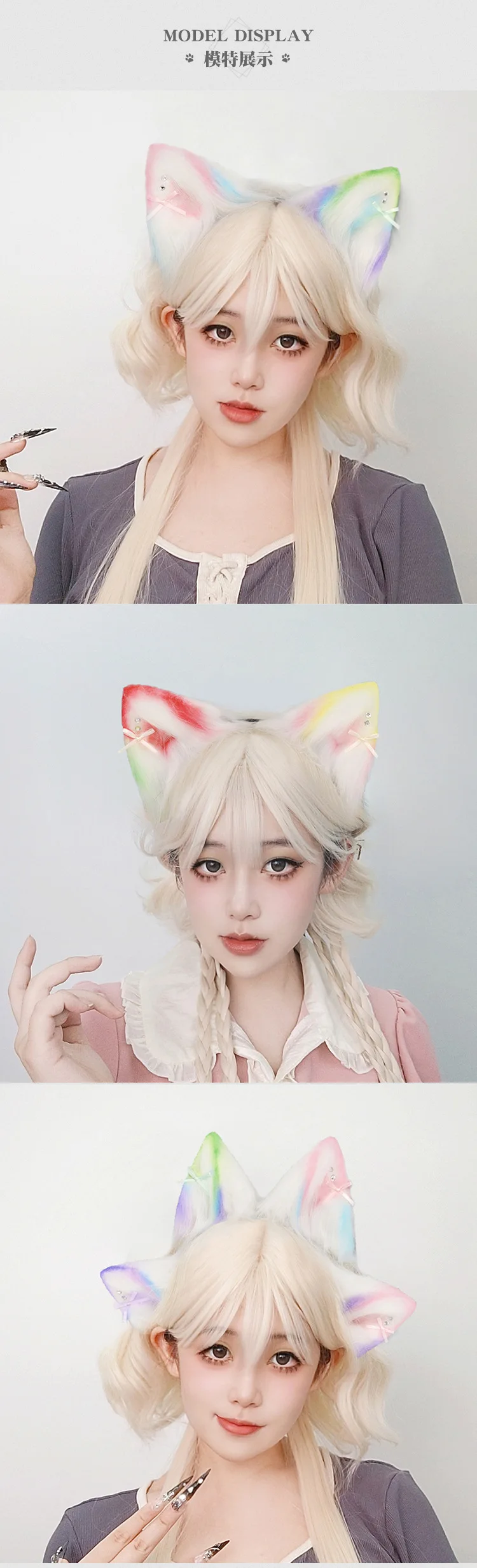 Headband Telinga Kucing Berwarna-warni Gradasi untuk Wanita, Aksesoris Rambut Telinga Binatang Berwarna untuk Pembawa Acara Live Streaming, Cosplay, dan Tari Drag
