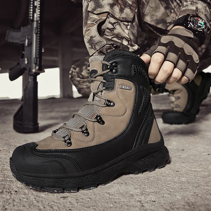 VIPOL 2025 New Men\'s Outdoor Hiking Shoes with Thick Soles Waterproof Men Outdoor Army Boots Platform Boots