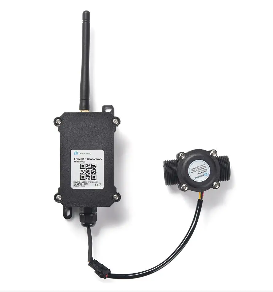 Dragino original SW3L LoRaWAN Outdoor Flow Sensor detects water flow volume and uplink to IoT server via LoRaWAN network