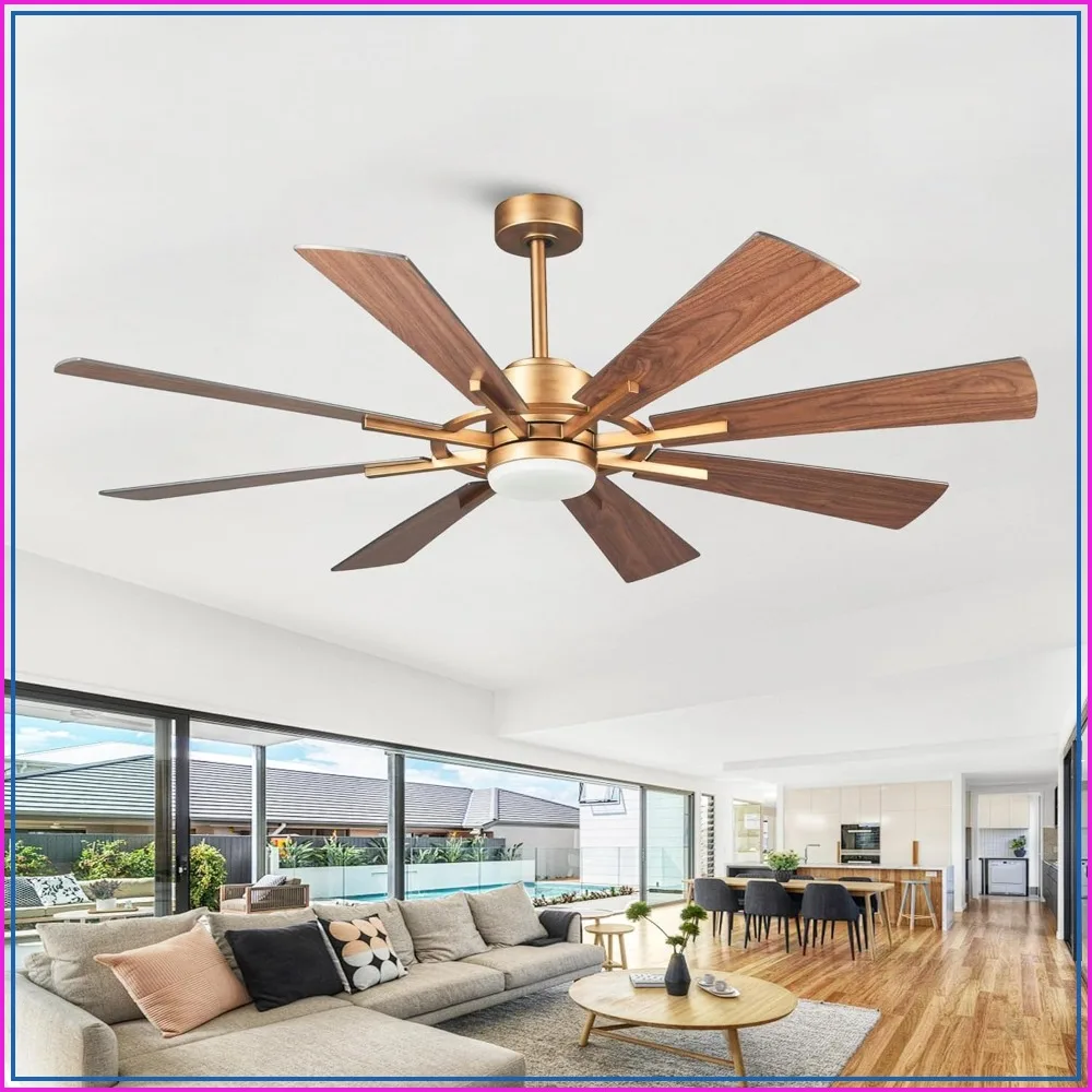 60 inch Ceiling Fan with Lights and Remote, 8 Blades, Quiet DC Motor, 3 CCT, 6 Speed, Timer