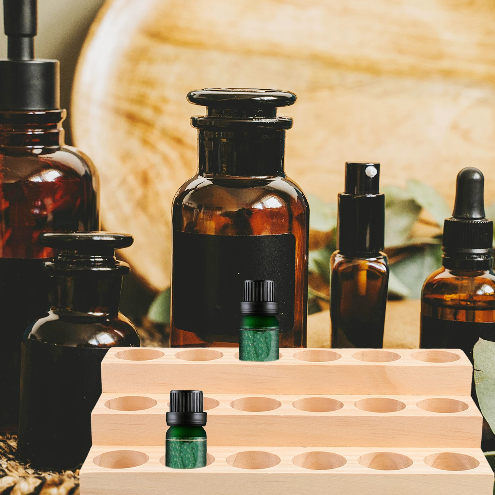 

Wooden Essential Oil Storage Box Organizer Rack For Bottles Aromatherapy Display Cabinet 3-Tier Capacity Neat Lightweight Sturdy