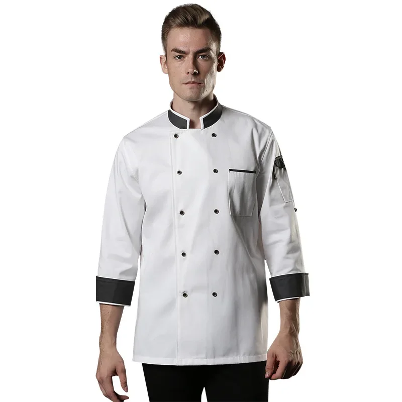 c014-chef's-jacket-overalls-long-sleeve-hotel-uniform-breakfast-shop-supermarket-school-canteen-jacket-work-clothes-men