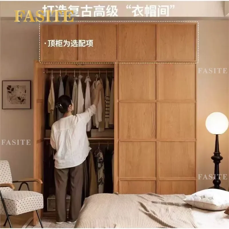 for Japanese Solid Wood Wardrobe Bedroom Home Storage Cabinet  Cherry Red Oak Log Simple Wardrobe Cabinet
