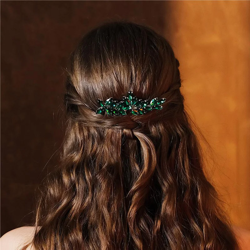 Polymérisation ily Vitnage-Peigne à cheveux en perles de cristal vert, accessoires pour cheveux de mariage, pièce de sauna en biscuits, bijoux pour patients, cadeau de la fête des Léons