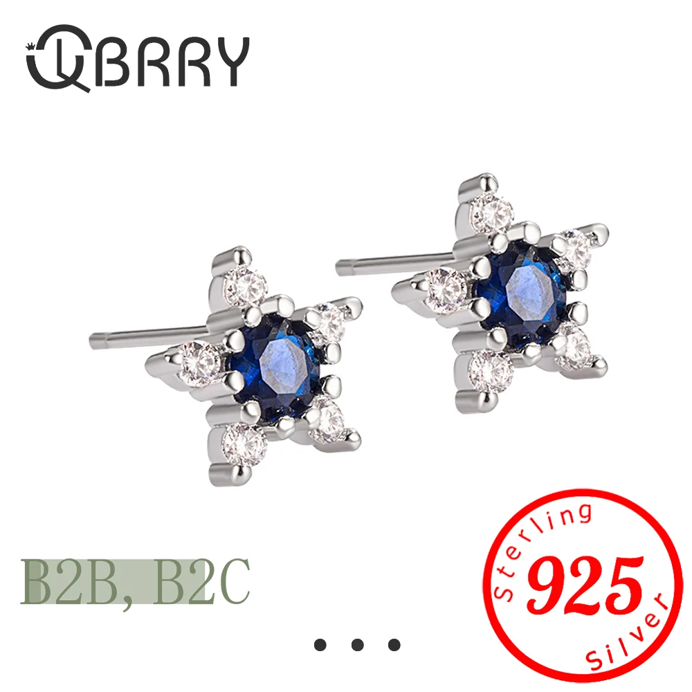 

925 Sterling Silver Earrings Blue Cubic Zirconia Snow Flake Shape Spinel Elegant Stud Earrings for Women Party Gift