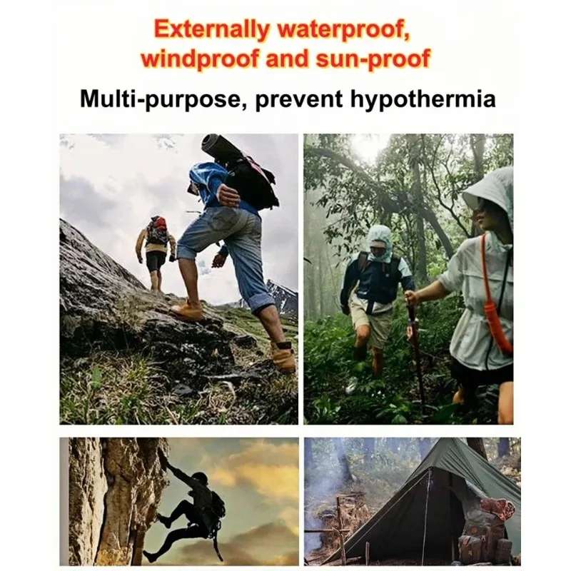 Imagen 6: Saco de dormir de emergencia para acampar al aire libre, manta de supervivencia, aislamiento térmico portátil ligero, impermeable, resistente al viento, de emergencia