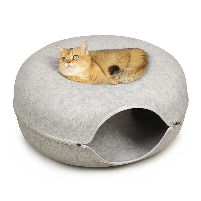 

Tunnel Bed for Indoor Cats, Large Cat Cave Bed, Scratch Resistant & Washable Cat Donut Bed, Cat Home, 20 inch Light Grey,