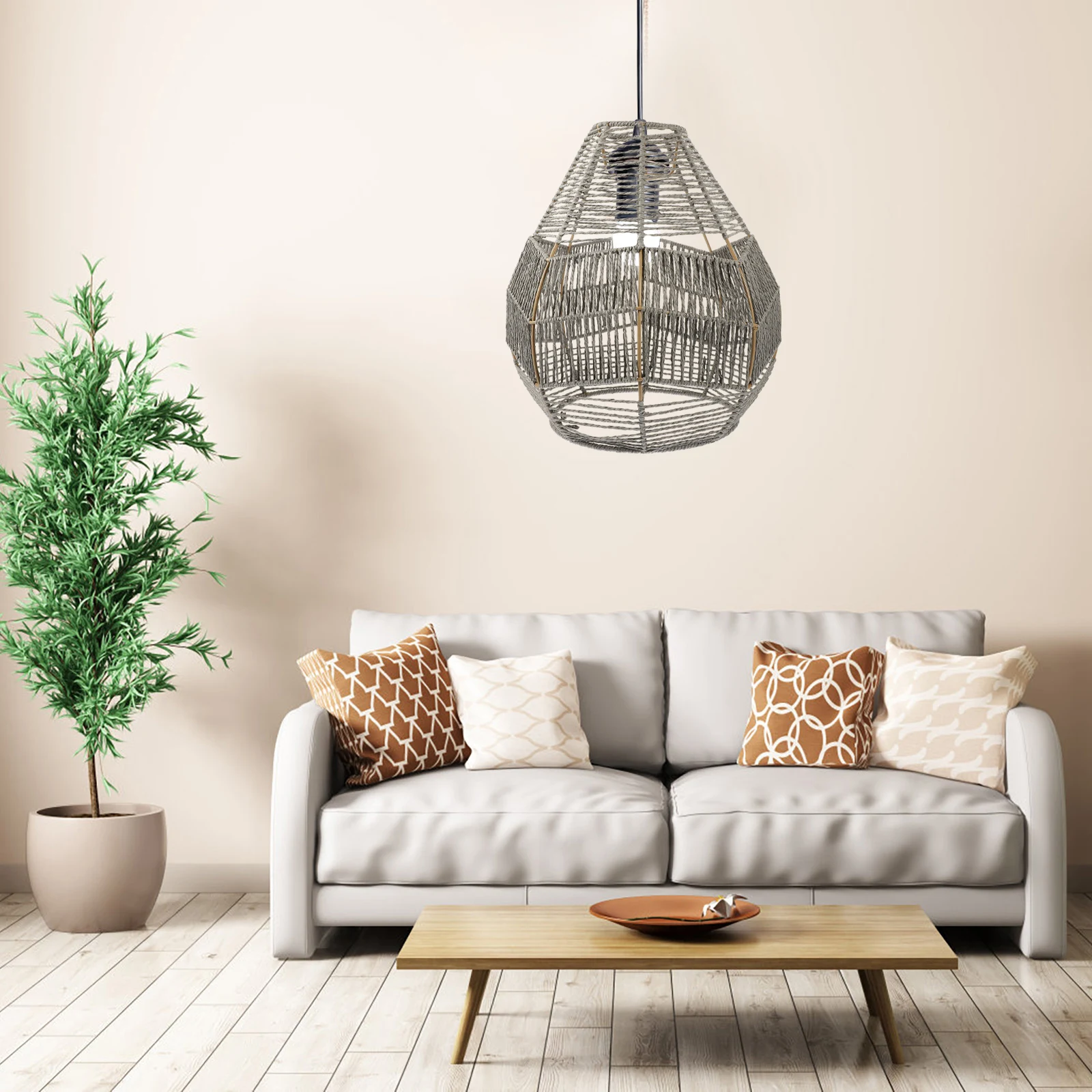 

Imitation Rattan Pendant Woven Lampshade Shade Replacement Light Cover Faux Paper Imitation Rattan Pendant Shade Iron Vintage