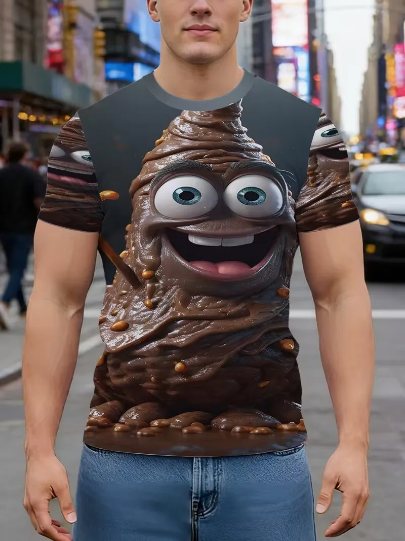 Men's Funny Poop 3D Print T-Shirt Novelty Chocolate Graphic Tee Humor Short Sleeve Casual T Shirt Streetwear Tops