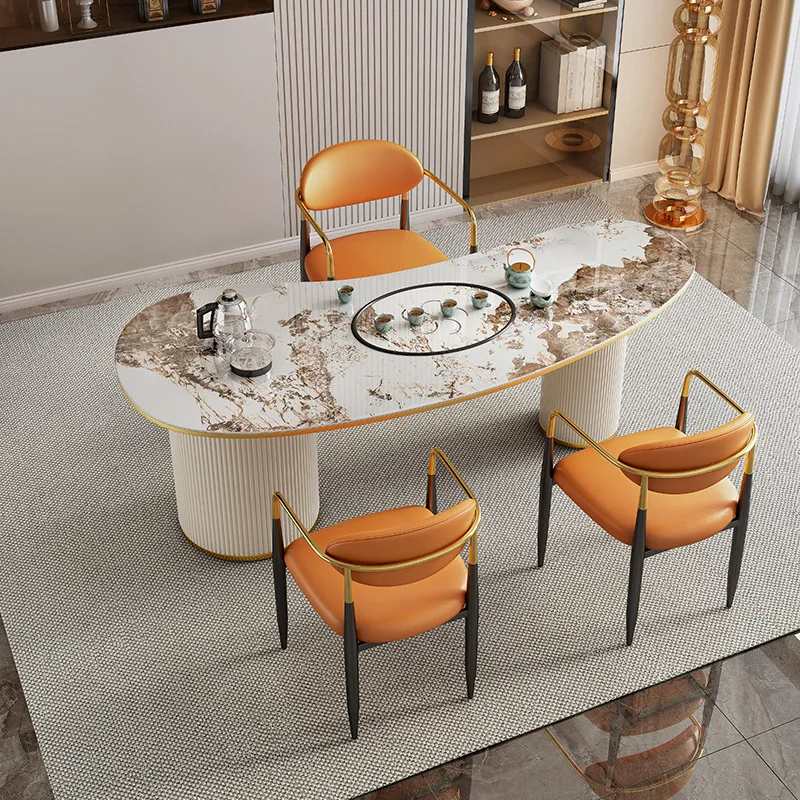 Modern simple light luxury rock slab tea table and chair combination integrated tea table home balcony office tea table living
