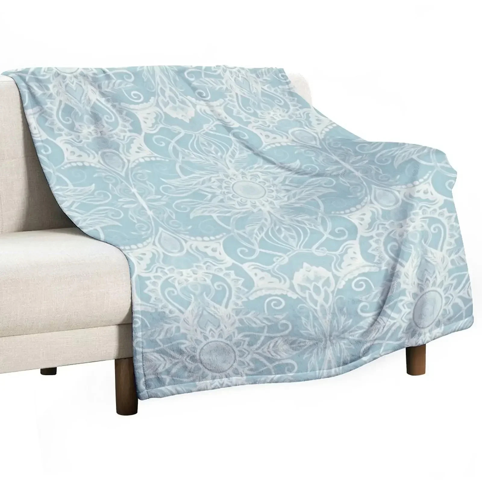 New Floral Pattern in Duck Egg Blue & Cream Throw Blanket Nap For Baby Furrys Blankets