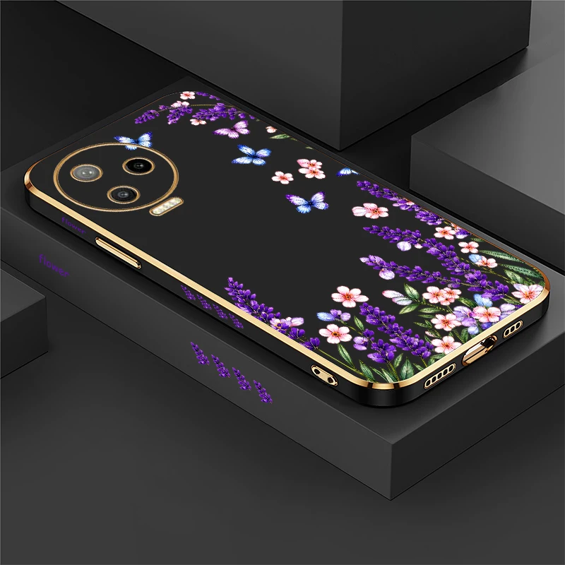 Butterfly Flowers Printing Case For Infinix Note 40 30 Pro 12 G88 G96 11 s 11Pro Plating Silicone Soft Drop Resistant Cover Capa