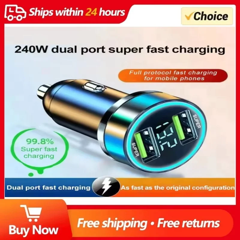 2 Port Super Fast USB Car Charger ForiPhone 14 Pro Max 13 12 11 Samsung S23 S22 120WQuick Charging Adapter