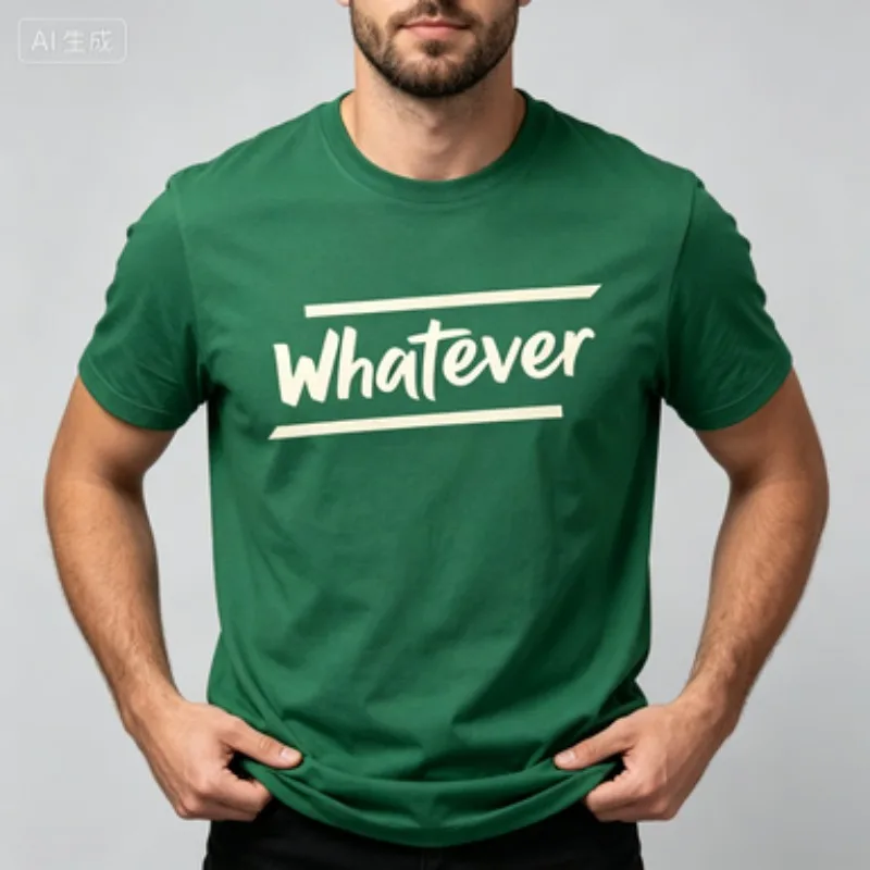 MenCotton Slim‑Fit Crew Neck T‑Shirt, Whatever Funny Text Slogan Graphic Tee Minimalist Casual Daily Streetwear Short Sleeve Top