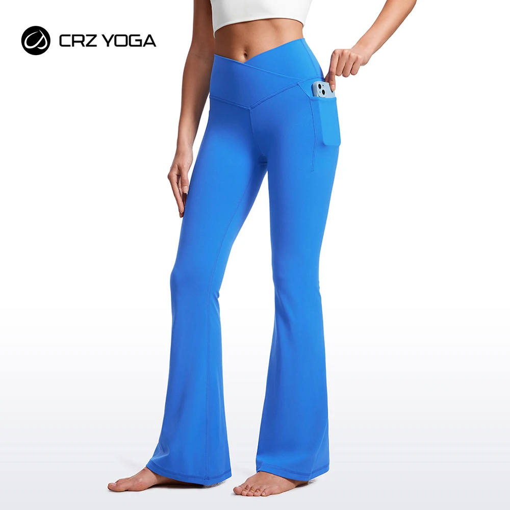 

CRZ YOGA Womens Butterluxe Crossover Flare Pants 31" - High Waist Yoga Pants with Pockets V Cross Bootcut Casual Lounge