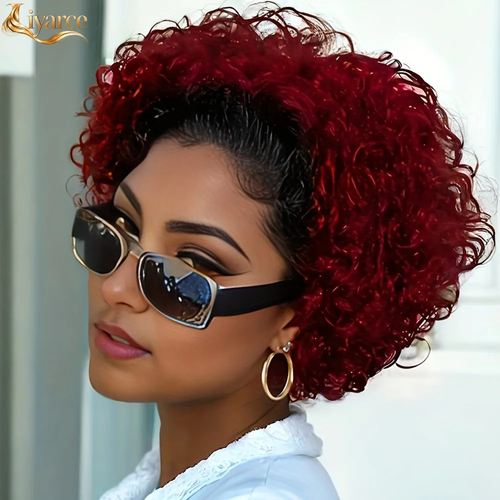 Liyarce  ShortCurly Pixie Cut Wig HumanHair 13x1 Lace Short Curly Wigs For  Women 6 inch Natural Color Pixie Cut Lace Front Wig