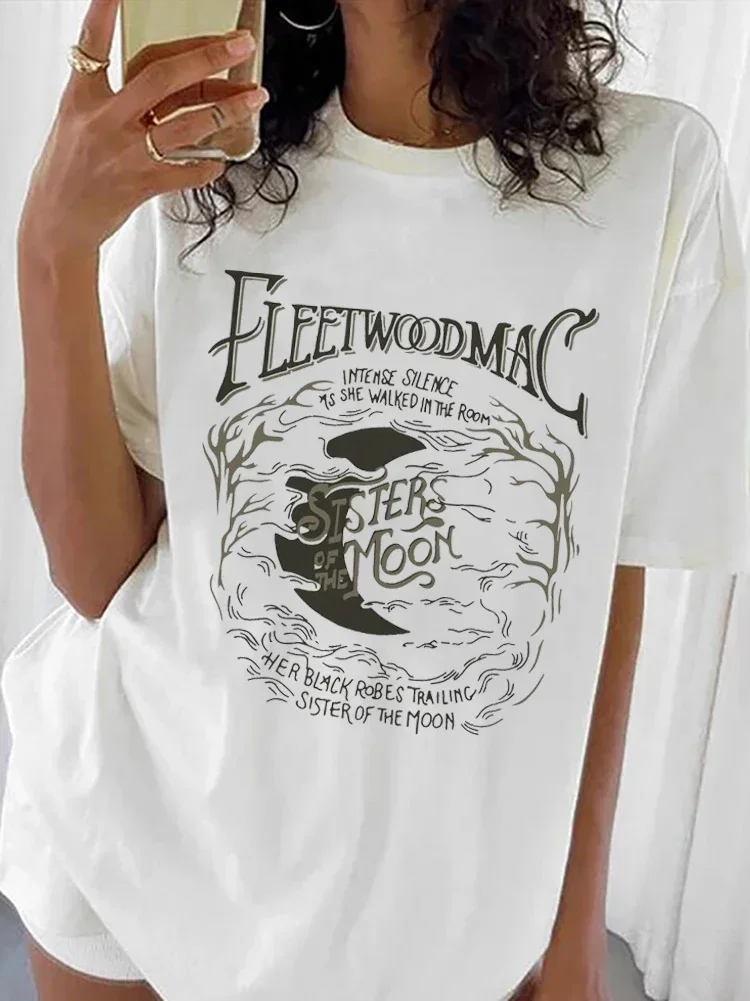 Vintage Fleetwood Mac Sisters of The Moon Printed Cartoon Fun O-Neck Fashion Style Printed Top Harajuku Street Summer Casual T-S