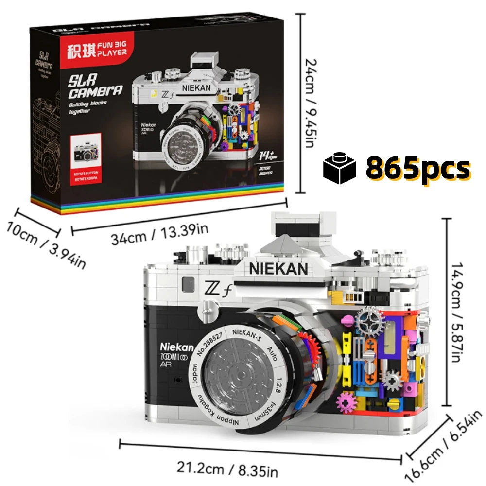 

Набор для сборки ретро-камеры, 865 деталей, техническая модель MOC из классических кирпичиков, коллекция для фотосъемки, креативный подарок с подсветкой