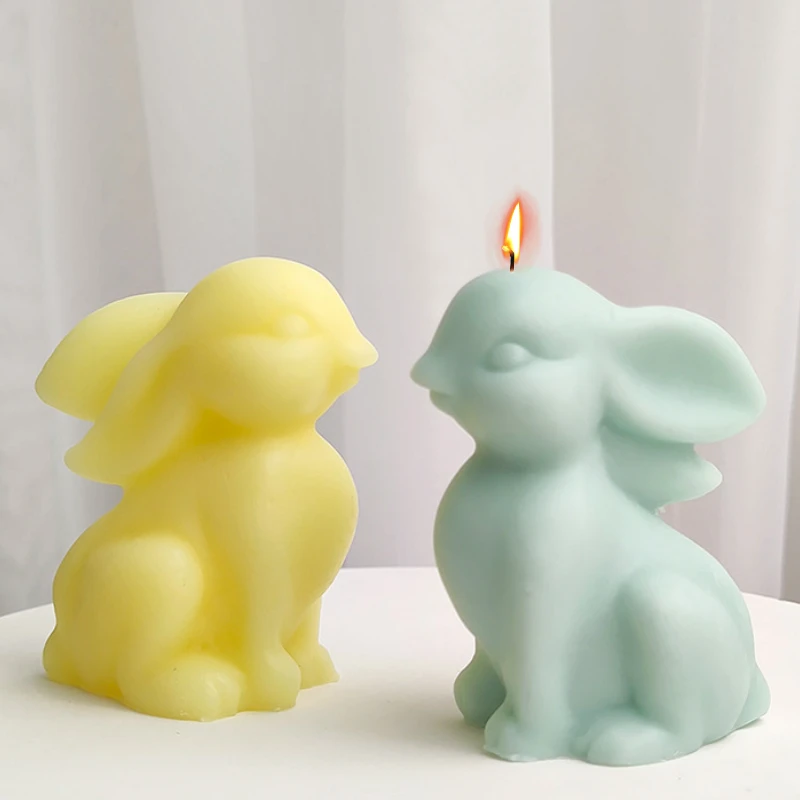 Cute Sitting Rabbit Silicone Candle Mold Animal Shape Handmade Soap Resin Epoxy Ice Cube Chocolate Baking Mould Home Decor Gifts