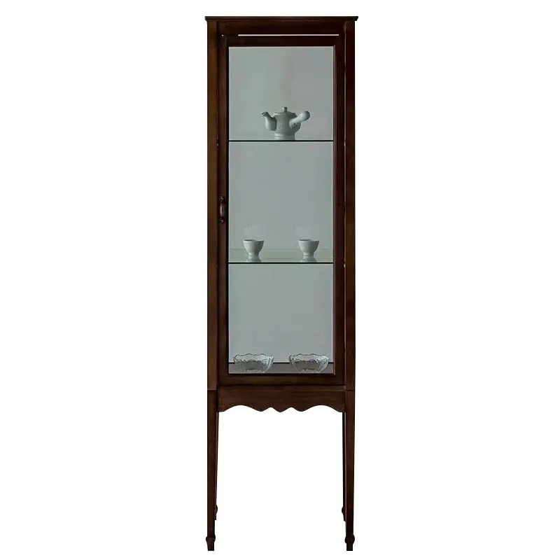 

Medieval Style Solid Wood Glass Cabinet Living Room Wall Locker Retro Style Storage Cabinet Solid Wood Display ack