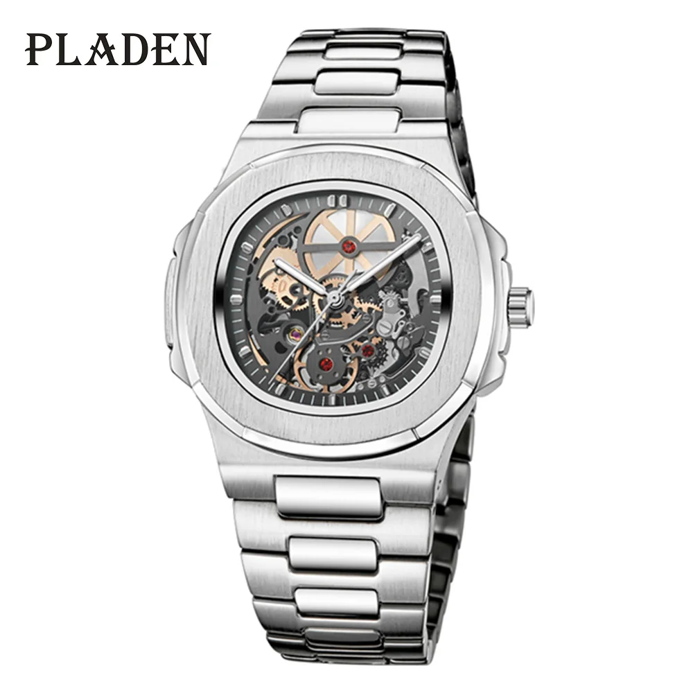 PLADEN New Mechanical Watch For Men Luxury Stianless Steel Male Watches Brand Business Dive Hollow Automatic Clock Dropshipping