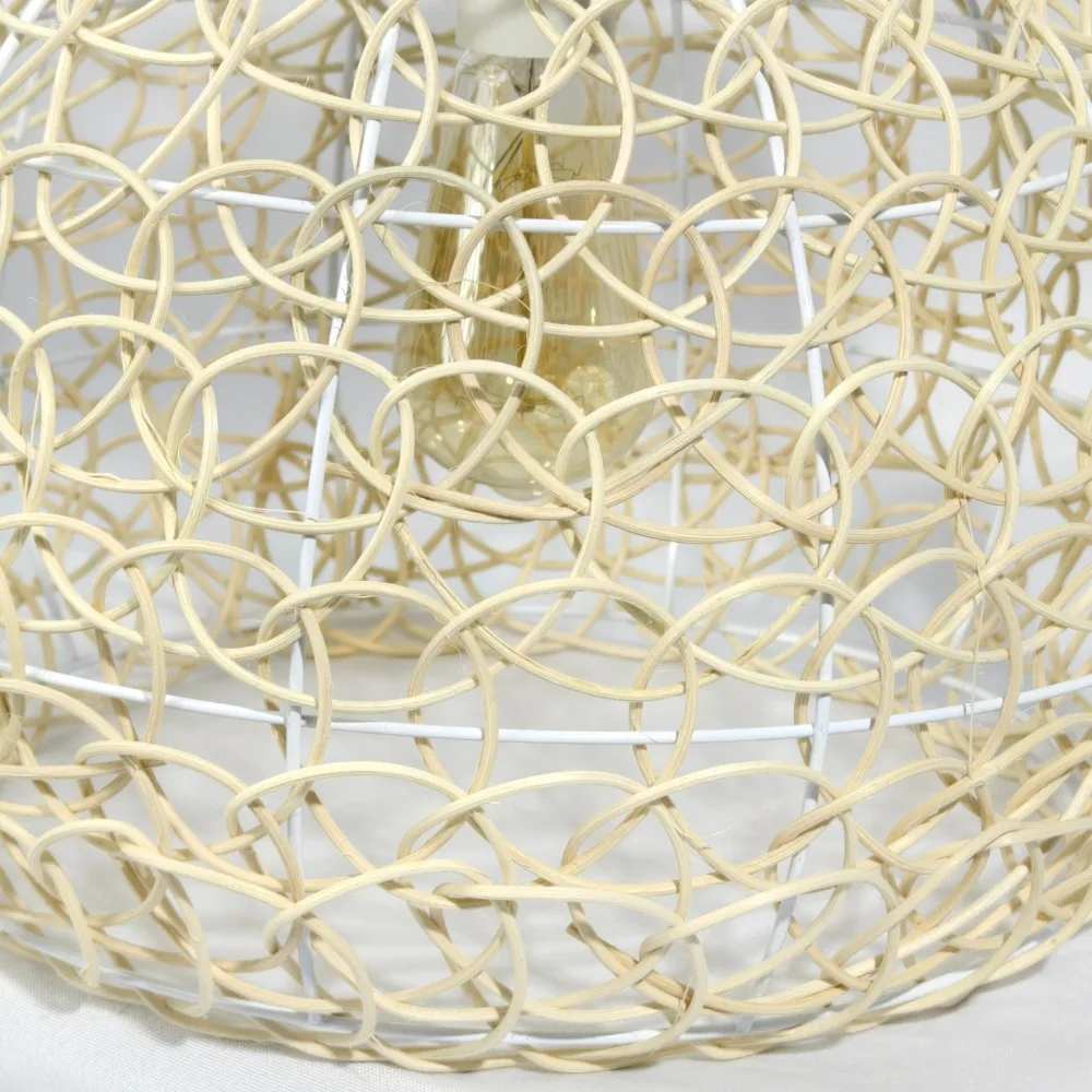 Handmade Natural Rattan Art Chandelier Round Fish Scale Weaving Lamp Creative Pastoral Retro Balcony Restaurant Lamp Kitchen