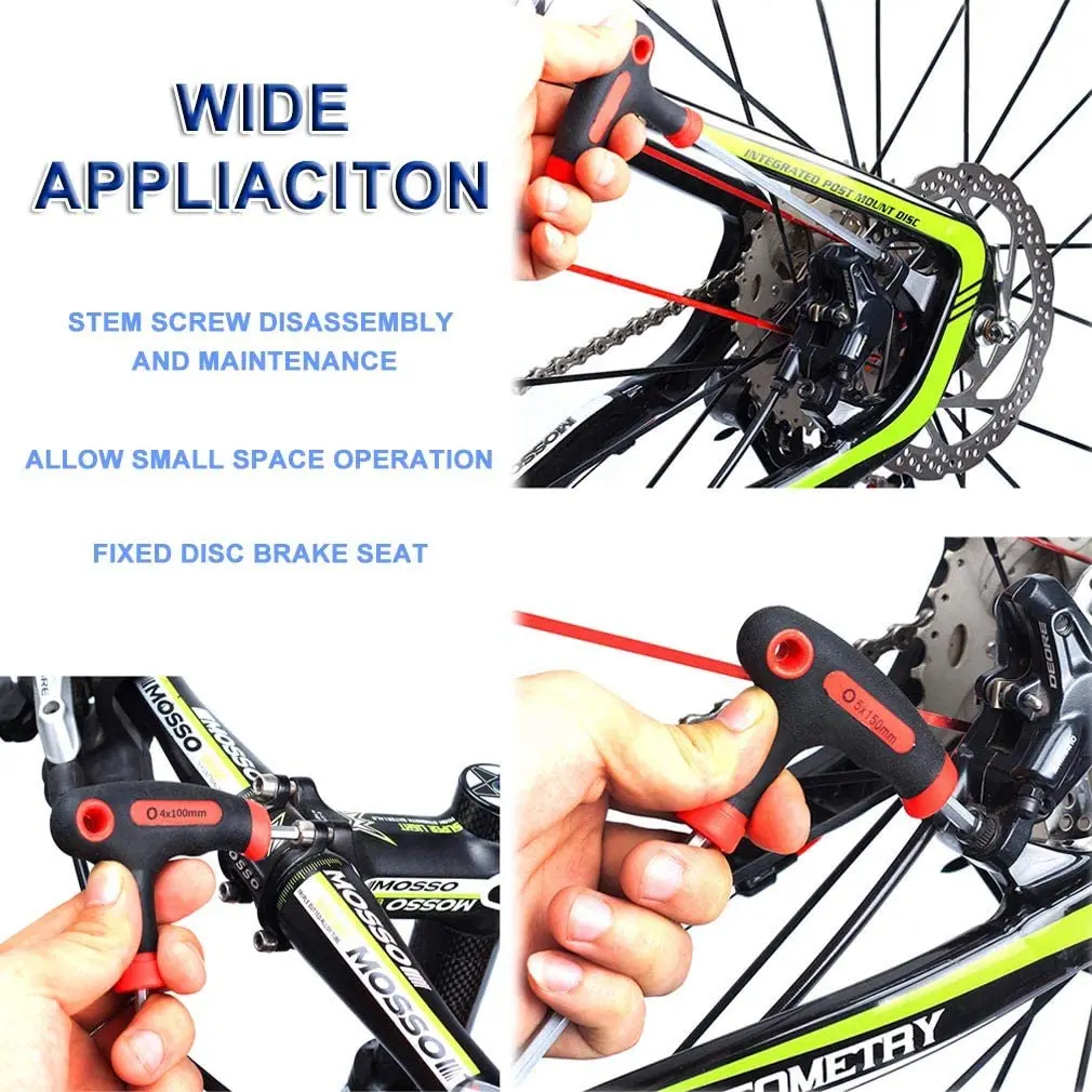 Bicycle T-Handle Mountain Bike Road Bike Tool 2-10mm Alloy Steel Hexagon Wrench Bicycle Repair Tool Kit for Footrest Headrest