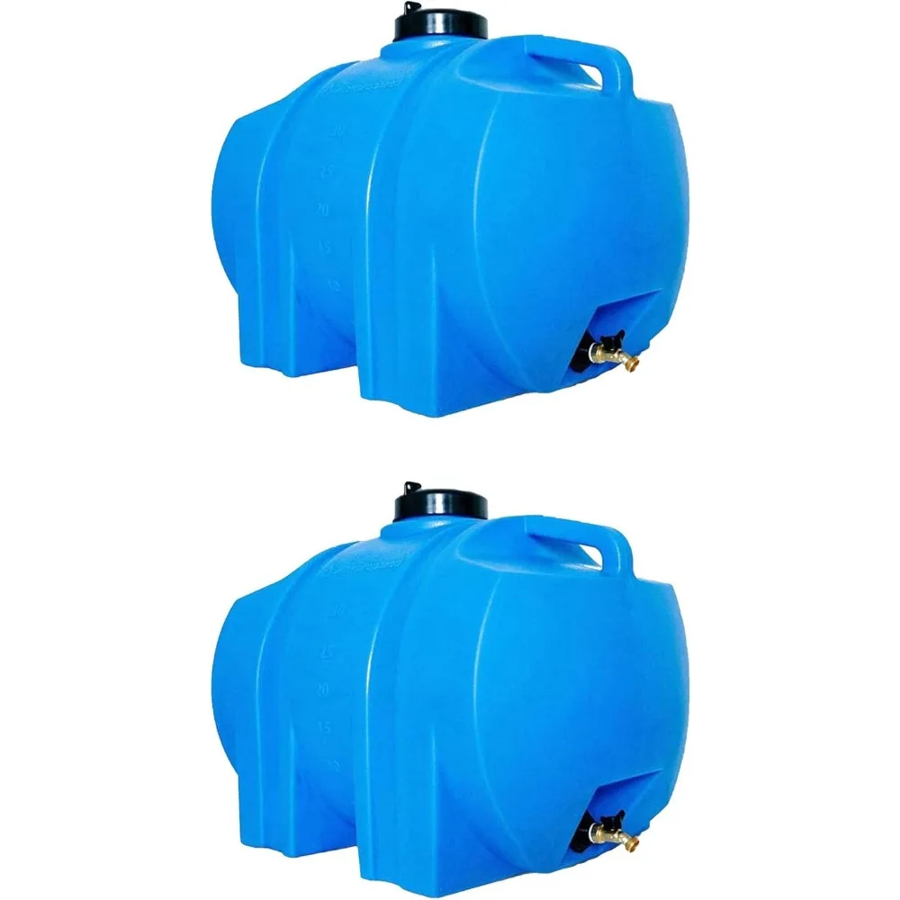 2 Pack Portable Water Tank, Plastic Handle & Hose Spigot, 35 Gallon, Blue