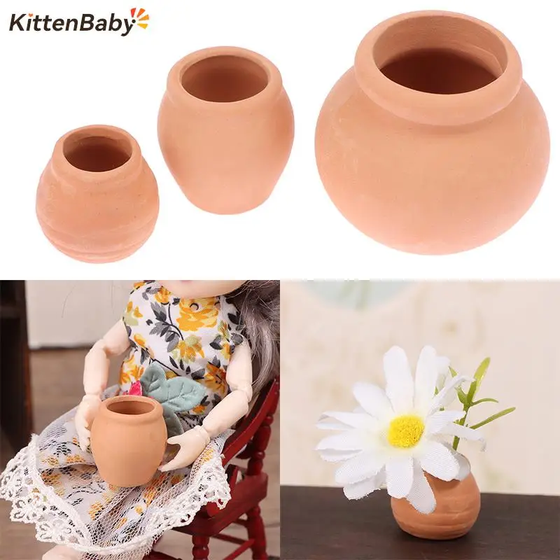 1PC Dollhouse Mini Decoration Imitation Nostalgia Clay Jar Pot Vase Model DIY Dollhouse Home Kitchen Decor 3 Sizes