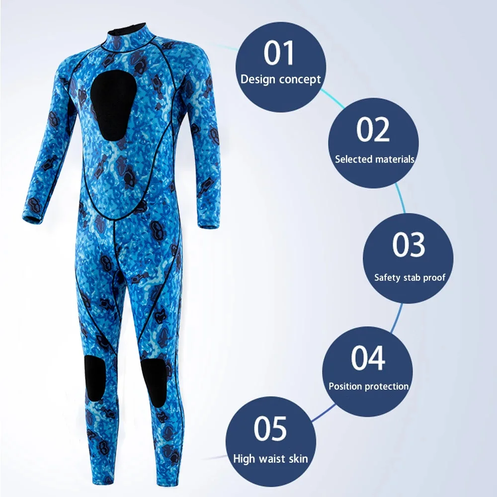 3mm Speerfischen Neoprenanzüge Neoprenanzüge Angeln Tauchen Surfen Schnorcheln Kajakfahren Camouflage Erwachsene Ganzkörper Thermal Warm halten – Detail 3