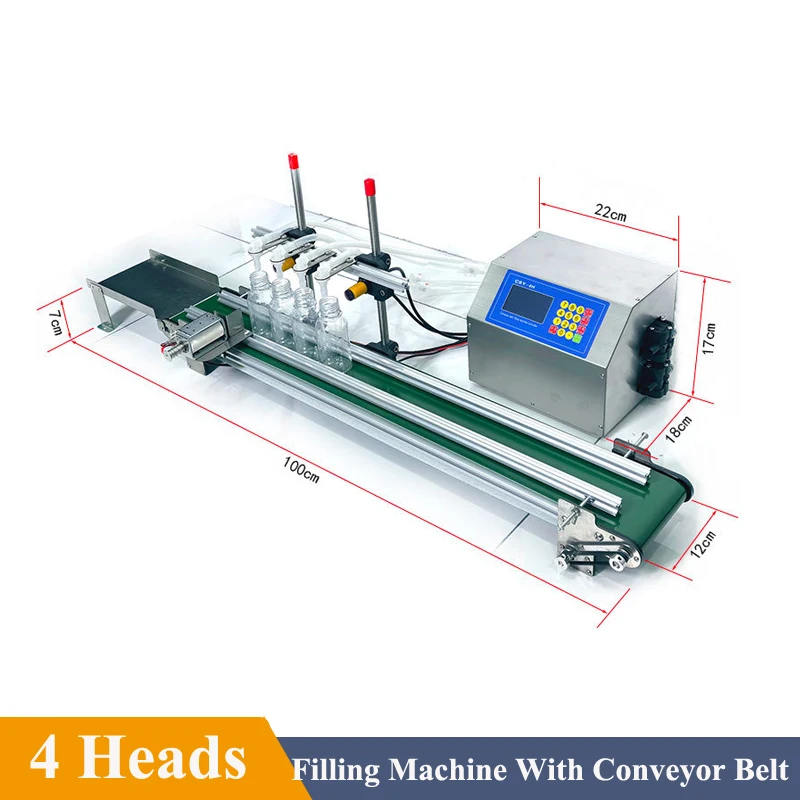 150W Diaphragm Pump 4 Heads Automatic Liquid Filling Machine Conveyor Belt Type for Water Juice   Bottles