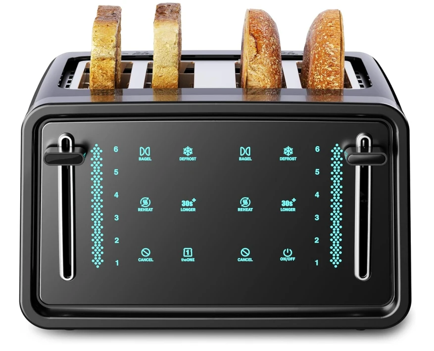 Toaster 4 pieces, Led display touch screen bagel toaster, bagel/heat/defrost/cancel/bake one piece/longer function