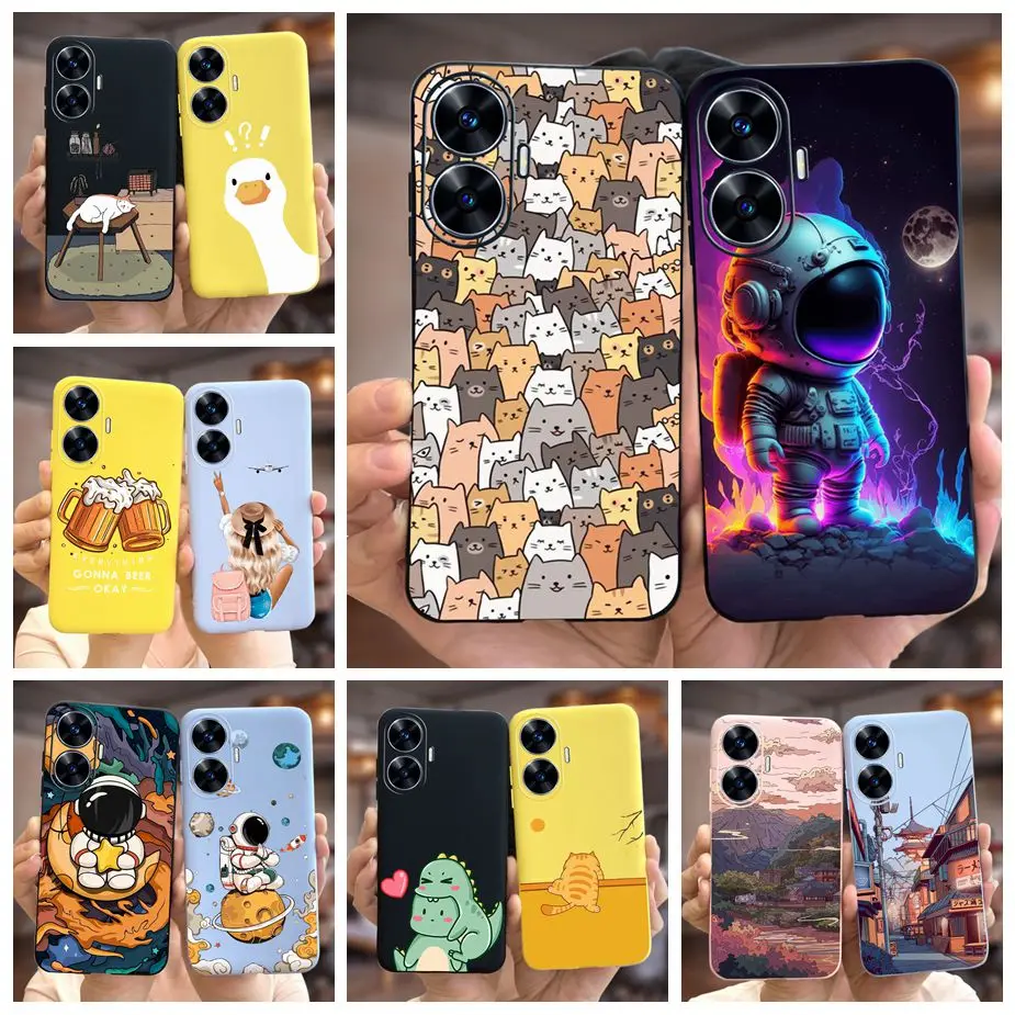 For Realme C55 Case Cute Astronauts Cartoon Painted Cover Shockproof Phone Cases For Realme Narzo N55 C 55 RealmeC55 Soft Fundas