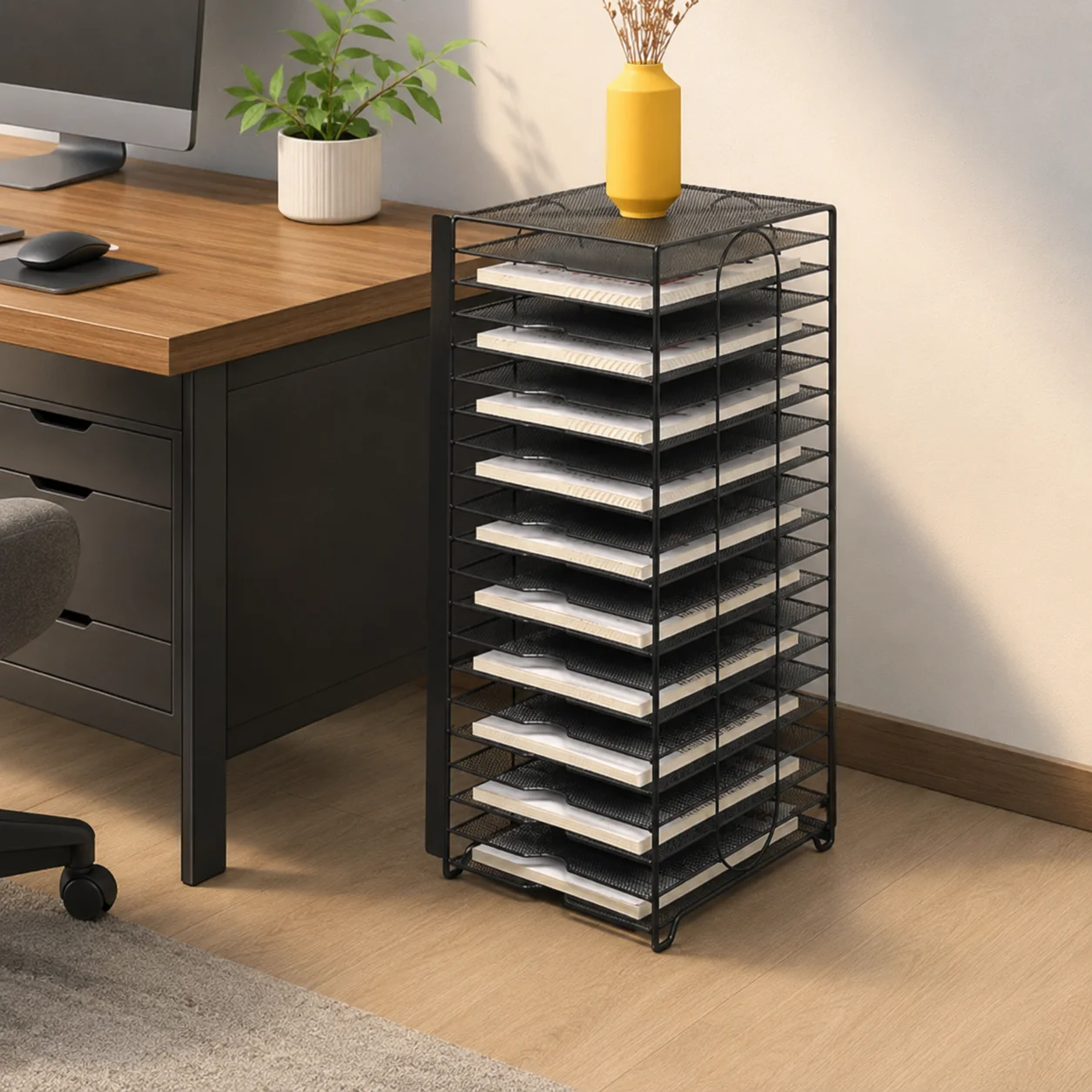 Letter Case, 20 Layers, Document Case, Desktop Storage, Metal, A4 Compatible, Reinforced Base, Foldable, for Office
