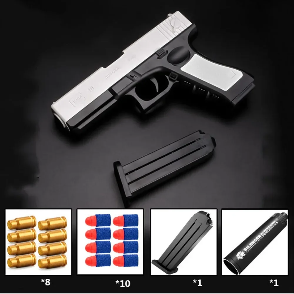 2026 M1911 Arma de juguete de bala para niños al aire libre Glock Rock Soft Bullet Gun Toy Estuche de lanzamiento