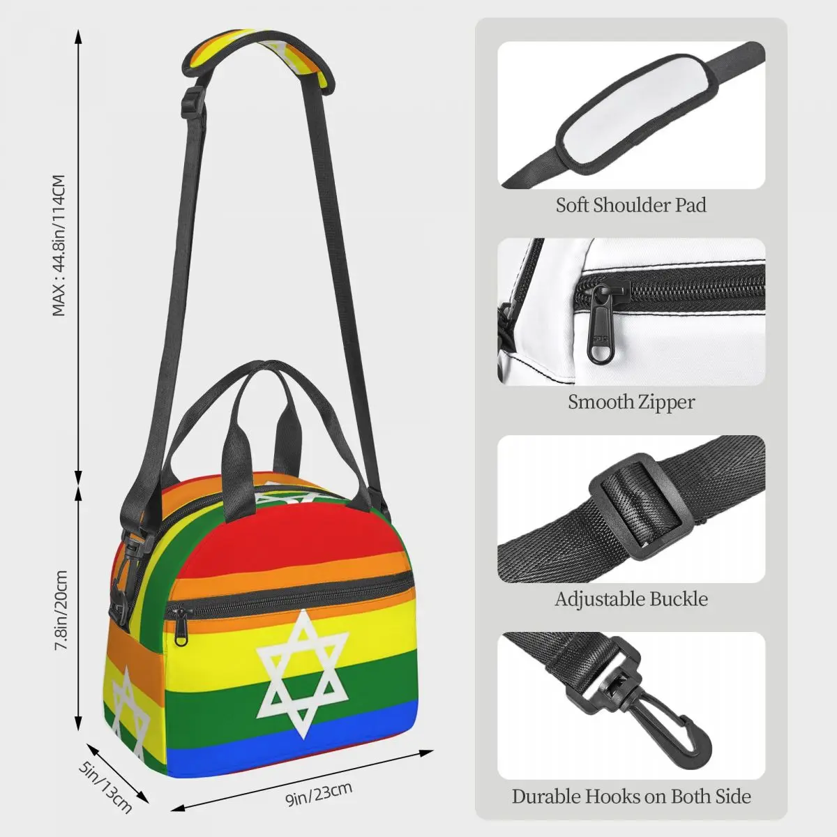 Gay Pride Israel Flag Lunch Bags Insulated Bento Box Portable Lunch Tote Picnic Bags Thermal Bag for Woman School