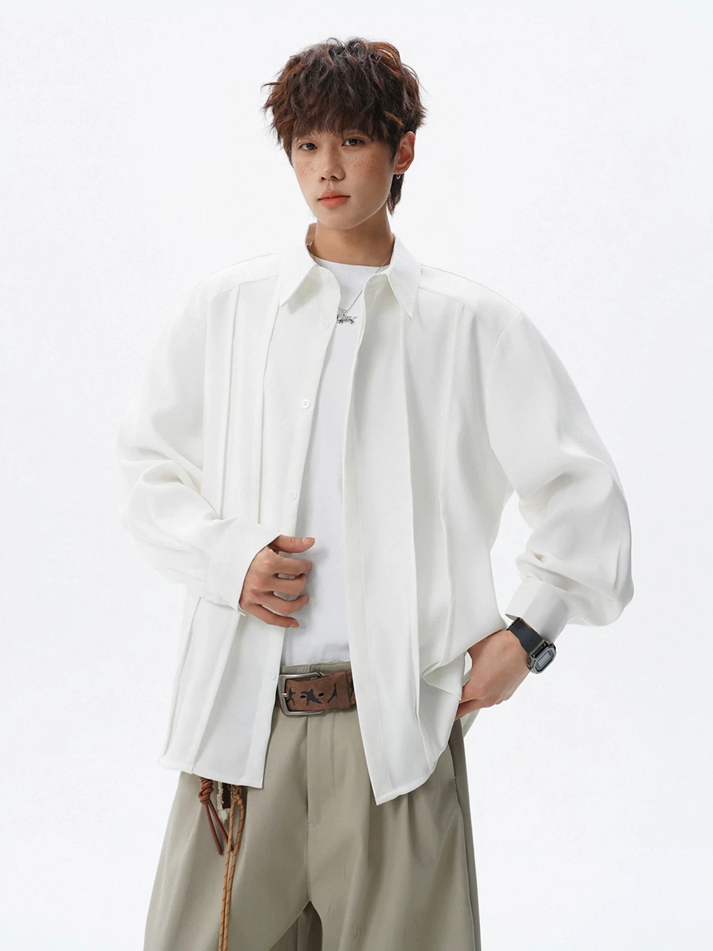 

Men Striped Ice Silk Solid Shirts Tops Male Summer Trendy Youthful Boy Cool Blouse Male Senior Handsome Long Sleeve Streetwear